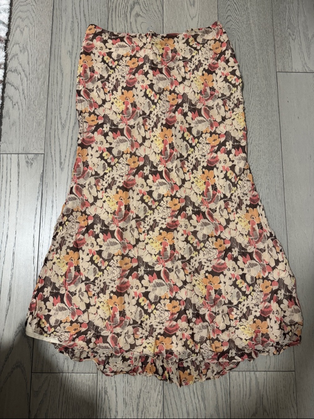 Polo by Ralph Lauren Floral Midi Skirt in Cream, Brown, Pink & Yellow